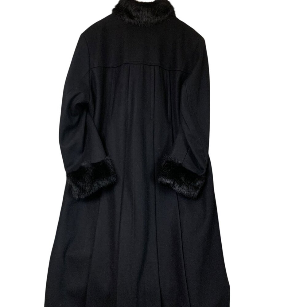 VTG Jonathan Michael Women's Black Wool Blend Long Coat Faux Fur Trim‎ Size 18W - Picture 15 of 15